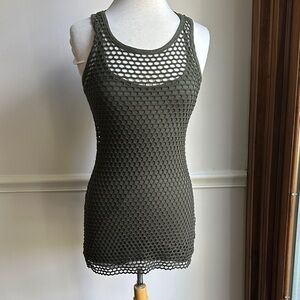 Vitamin A mesh fishnet cover up mini dress green tank top XS EUC
